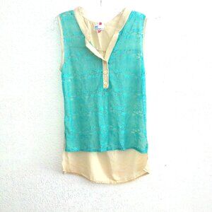De Colores, Light blue/beige, high-low tank top, with lace front